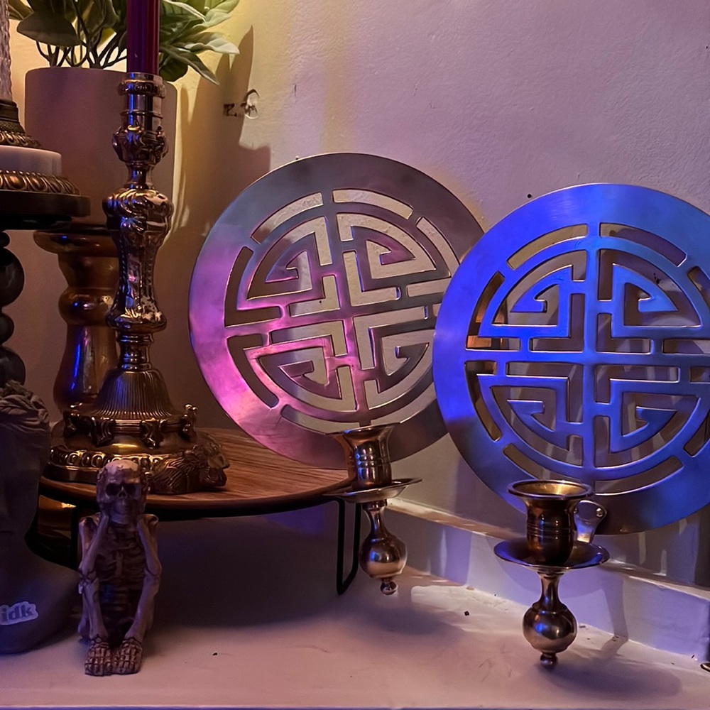 70’s Brass Geometric Sconce Pair